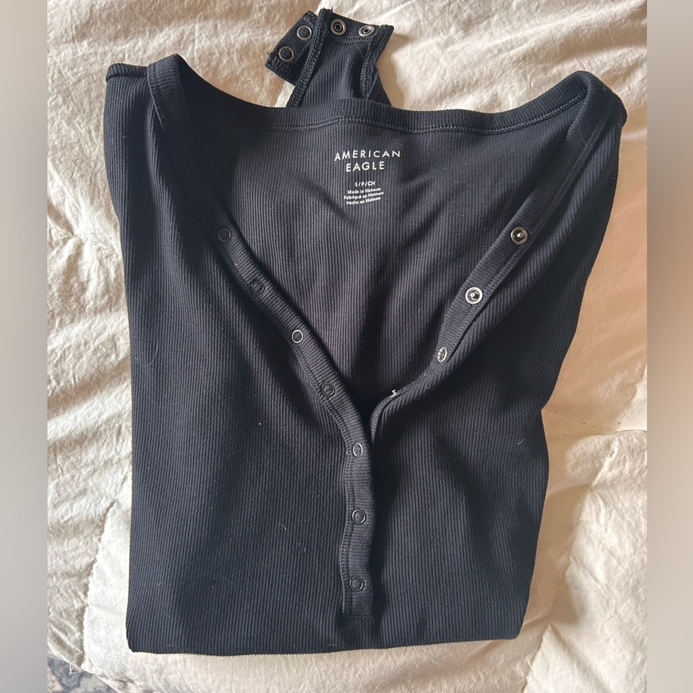 American Eagle Black Button-Up Bodysuit